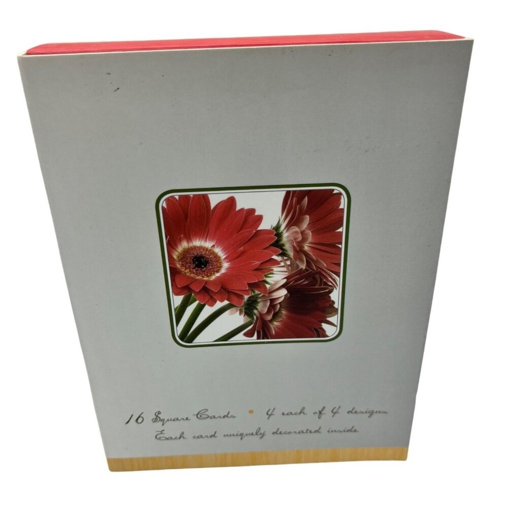 16 Square Cards With Envelopes - Red Gerbera Daisy Design 4L